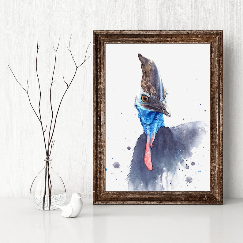 Cassowary Australian wildlife bird wall art watercolour Etsy