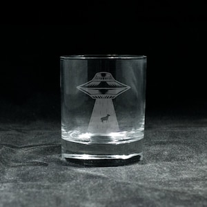 UFO Cow Abduction Glass | Water | Wine | Whisky | Beer | Gift | Laser Engraved | Personalized