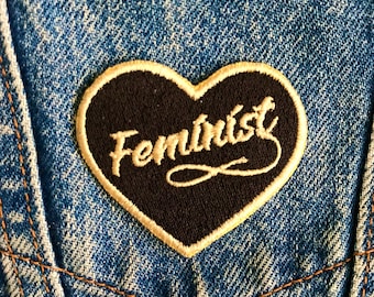 Feminist Heart Black and Gold Iron on Patch