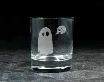 Cute Ghost Glass | Boo | Halloween | Spooky | Wine | Whisky | Beer | Gift | Laser Engraved