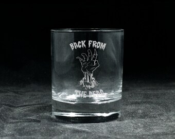 Zombie Hand Back From The Dead Glass | Halloween | Spooky | Wine | Whisky | Beer | Gift | Laser Engraved