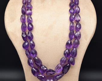Natural Amethyst Faceted Tumble Beads Necklace | 5 Layers, 861 Carats Purple Gemstone Necklace