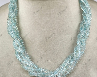 5 Line 568 Carats Blue Topaz Round Button Beads Necklace with Silver Hook