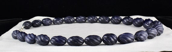 Blue Jade Carved Beaded Necklace 1 Line 1301 Cara… - image 5