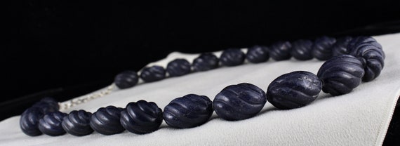 Blue Jade Carved Beaded Necklace 1 Line 1301 Cara… - image 7