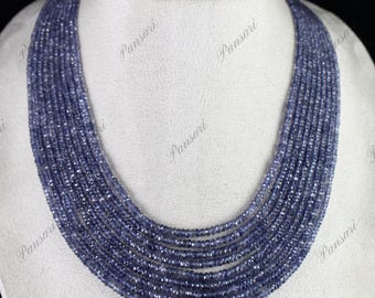 Natürliche Iolith facettierte runde Perlen-Halskette - 9 Line, 503 Ct Blauer Edelstein-Schmuck