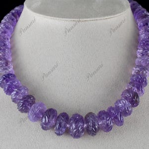 Natural Amethyst Engraved Round Bead Necklace | 765 Carats Purple Gemstone Antique Jewelry