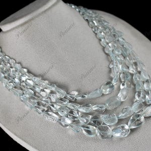 Natural Blue Topaz Cabochon Beaded Necklace – 4 Line, 1215 Ct Luxury Statement Jewelry