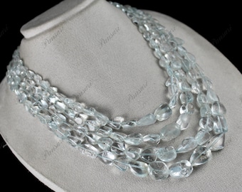 Natural Blue Topaz Cabochon Beaded Necklace – 4 Line, 1215 Ct Luxury Statement Jewelry
