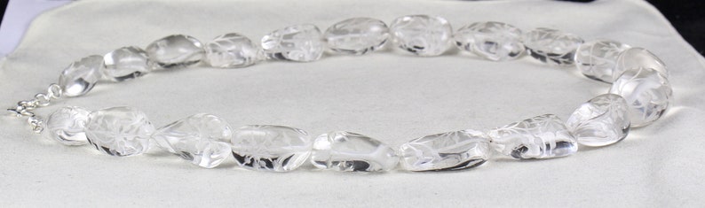 Natural Rock CRYSTAL QUARTZ Beads Engraved Cabochon 1 Line 1172 Carats Gemstone Classic NECKLACE