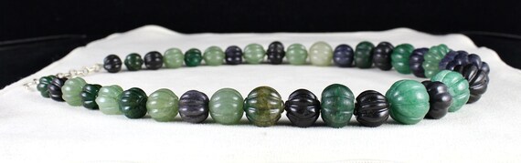 Natural Multi Jade Melon Carved Beads 960 Ct Blue… - image 5