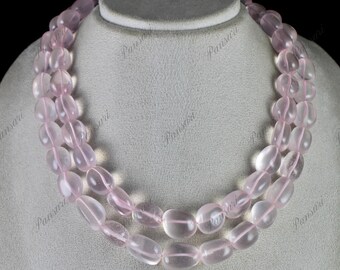Feine Natürliche Rosenquarz Perlen Nugget 1181 Ct 2-Line Rosa Halskette - Modeschmuck