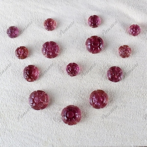 Pink Tourmaline Carved Leaves Set – 14 Pcs, 59.30 Carats Gemstone for Earrings & Necklace