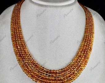 Collar de fiesta con cuentas de citrino natural redondas de 5 líneas y piedras preciosas amarillas de 365 quilates