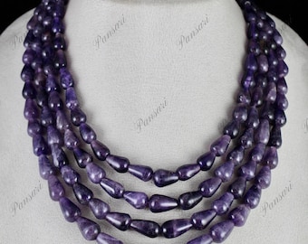 Amethyst Teardrop Beads 4 Line 1028 Ct Gemstone Necklace