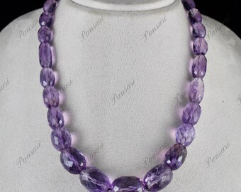 24mm Natural Purple Amethyst Faceted Oval Beads 582 Ct Gemstone Necklace