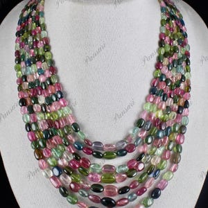Natural Multi Tourmaline Cabochon Beads Necklace – 7 Line, 847 Carats Vibrant Gemstone Jewelry