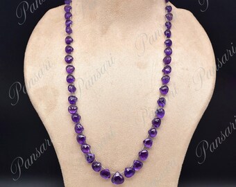 Natural Amethyst Tear Drop Beads Necklace – 690 Ct, 36mm Big Gemstone Silver Jewelry