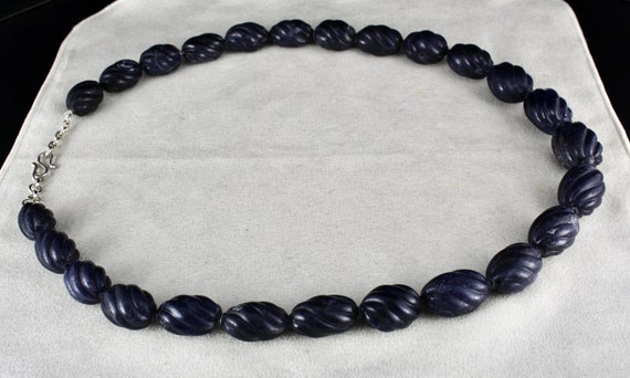 Blue Jade Carved Beaded Necklace 1 Line 1301 Cara… - image 6