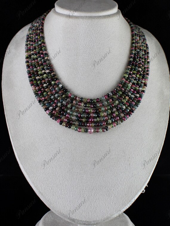 Natural Multi-Color Tourmaline Round Bead Necklac… - image 2