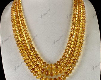 Natural Yellow Citrine Round Bead Necklace | 3 Layers, 939 Carats Finest Gemstone Statement Jewelry