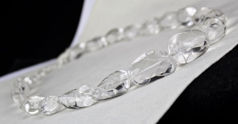 Natural Rock CRYSTAL QUARTZ Beads Engraved Cabochon 1 Line 1172 Carats Gemstone Classic NECKLACE