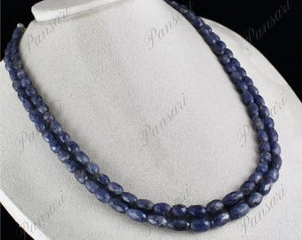 Natürliche Blaue Iolith facettierte Perlen - 2 Reihen 397 Ct Edelstein Halskette