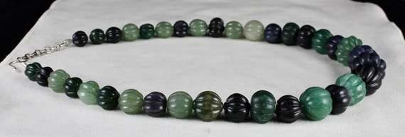Natural Multi Jade Melon Carved Beads 960 Ct Blue… - image 4