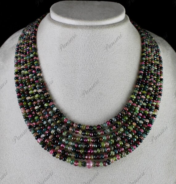 Natural Multi-Color Tourmaline Round Bead Necklac… - image 1