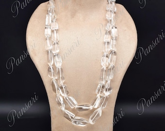Natural Rock Crystal Quartz Beads Cabochon 2L 1171 Ct Gemstone Fashion Necklace