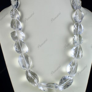 Big White Rock Crystal Quartz Faceted Nugget Beads Necklace – 1 Line 2129 Ct Gemstone Jewelry