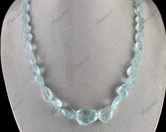 Aquamarine Perlenkette - facettierter Tumble, 1 Linie, 470 Karat Edelstein-Schmuck