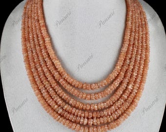 Natural Orange Quartz Carved Beaded Necklace – 6-Line 940 Ct Gemstone String
