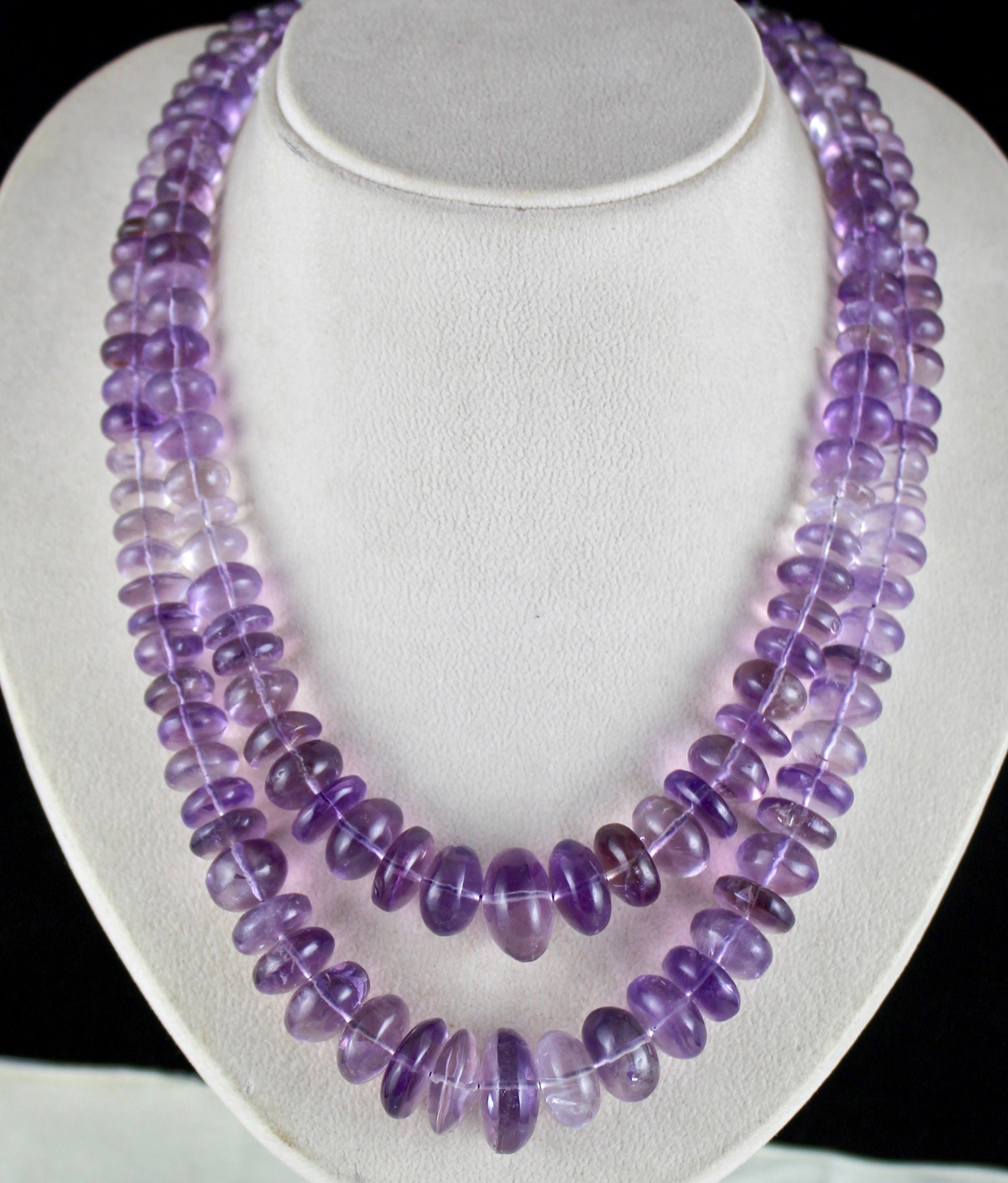 83.71 cts Amethyst 2 Line Gemstone Round Beads Necklace