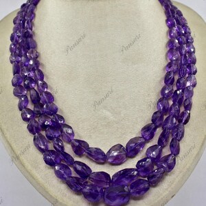 Natürliche Lila Amethyst Facettierte Perlen Halskette - 3 Linie 833 Ct feiner Qualität Edelstein Schmuck