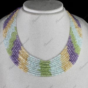 Multi-Color Peridot Citrine Amethyst Topaz Beads 10 Line 365 Ct Necklace