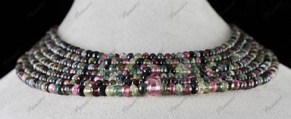 Natural Multi-Color Tourmaline Round Bead Necklac… - image 4