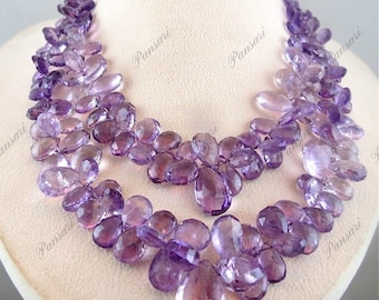 Natural Brazilian Amethyst Briolette Drops Necklace – 725 Ct Faceted Gemstone Jewelry