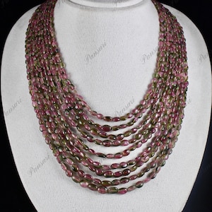 Certified Natural Tourmaline Beaded Cabochon 9L 728 Ct Bicolor Gemstone Necklace