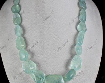 Collar de cuentas de aguamarina azul natural en forma de pepitas pulidas – Hilo de piedras preciosas de 1236 quilates