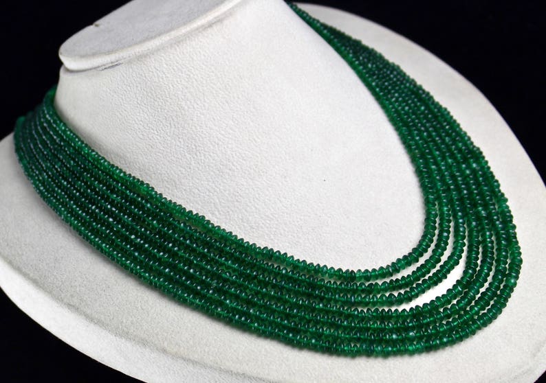 Special 7 Line EMERALD Color Natural GREEN Quartz Round BEADS Necklace