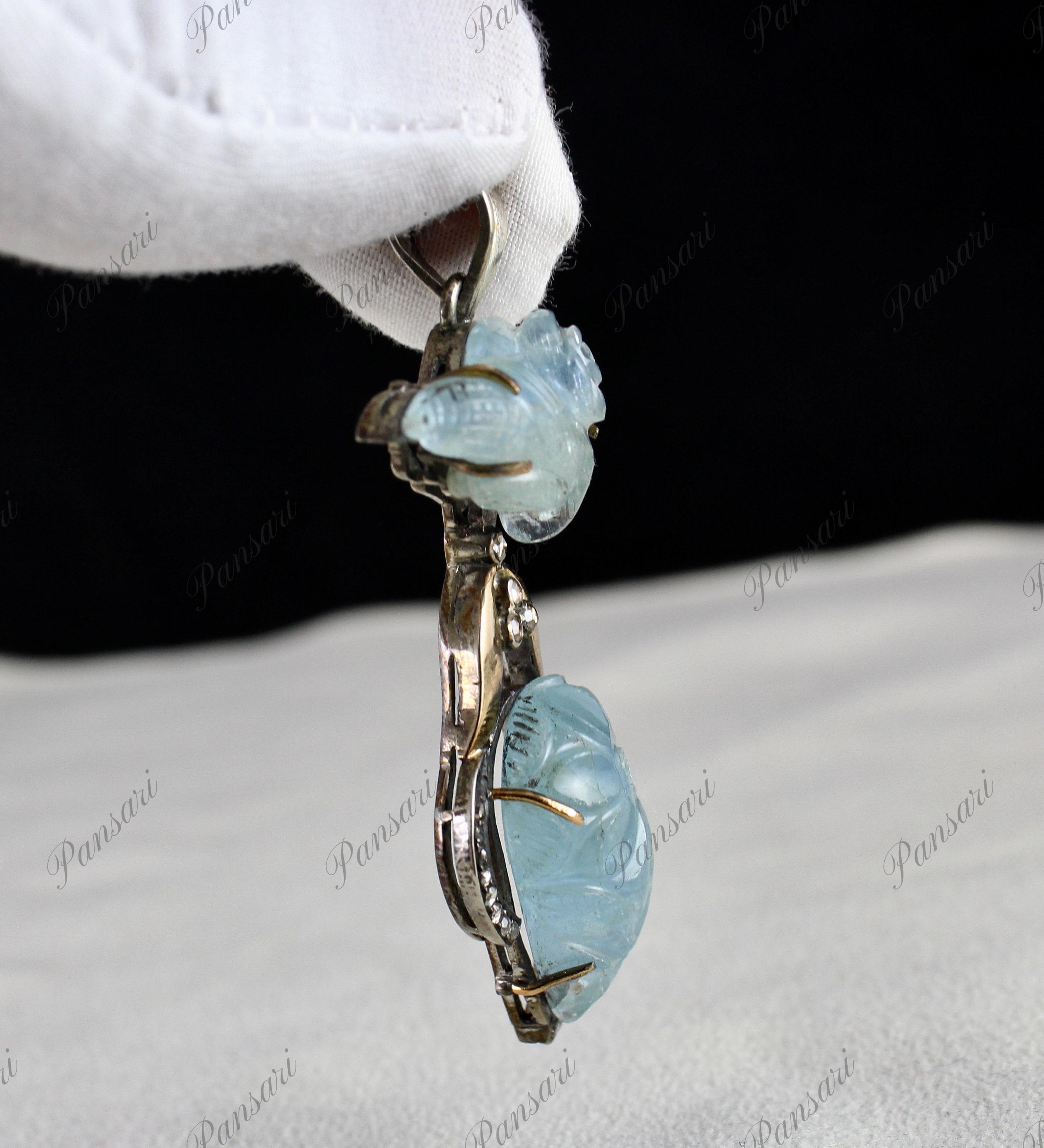 Pendentif Victorien En Argent 830 Avec Aigue-marine Naturelle De 14.00 Ct - Occasion