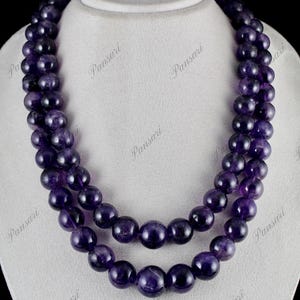Natural Amethyst Beaded Necklace – 2 Line 1705 Ct Big Round Gemstone Strings