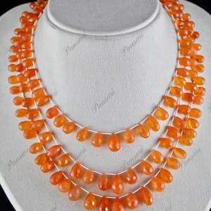 Natürliche Orange Karneol Facettierte Tropfen Perlen - 3 Line, 415 Ct mit Seidenkordel