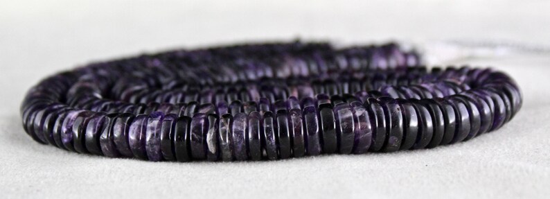 Old Special 2 Line 781 Cts Natural Dark AMETHYST BUTTON SHAPE Beads Necklace With Silk Cord