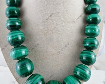Natural Malachite Rondelle Beads Necklace – 35 mm, 3865 Carats Bold Green Gemstone Strand