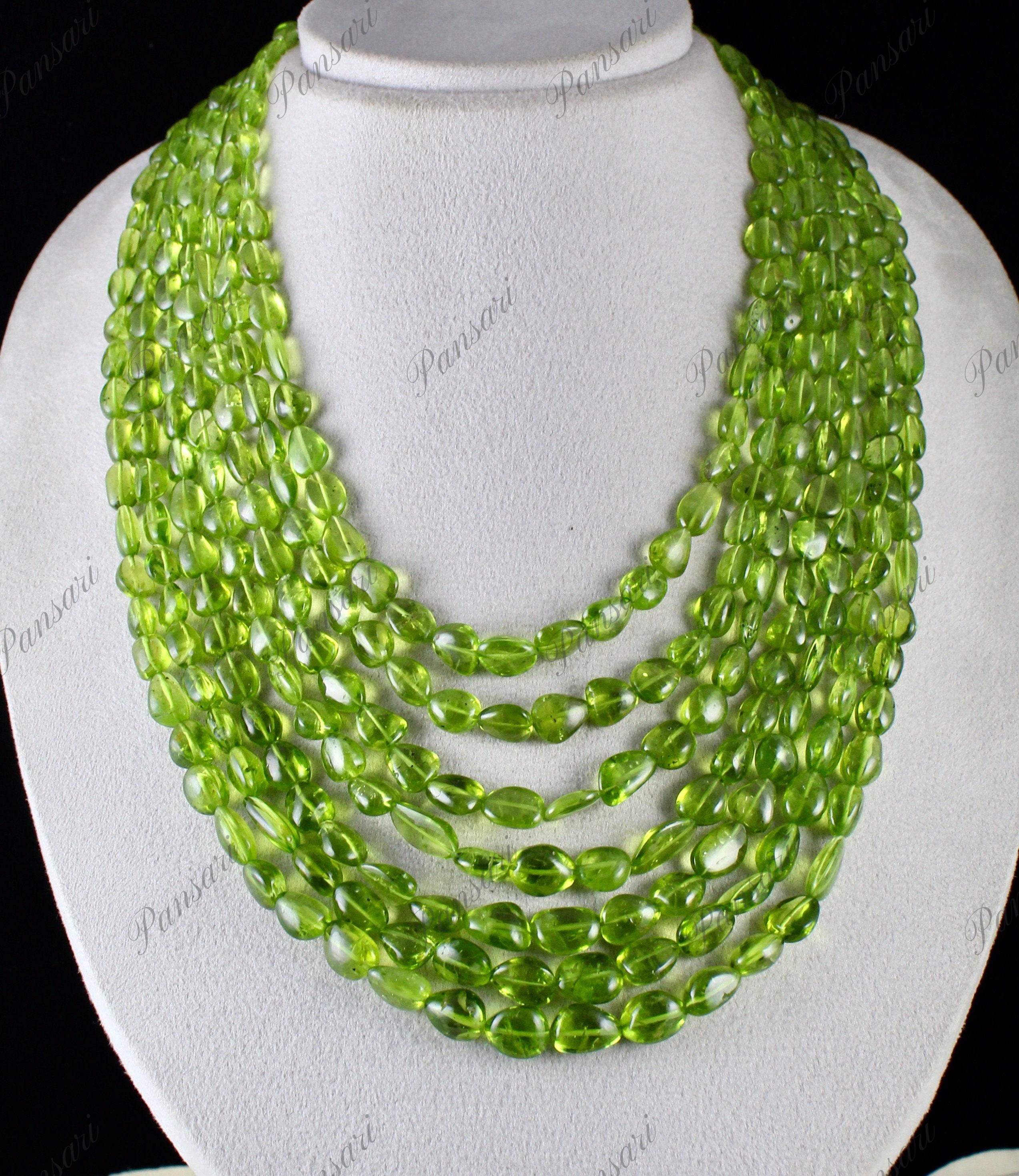 Zertifizierte natürliche Peridot Perlen Cabochon 7 L 1310 Ct Edelstein Mode-Halskette