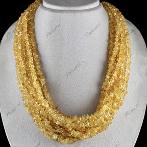 Yellow Citrine Uncut Beads Necklace 10 Line 1327ct Natural Gemstone Jewelry
