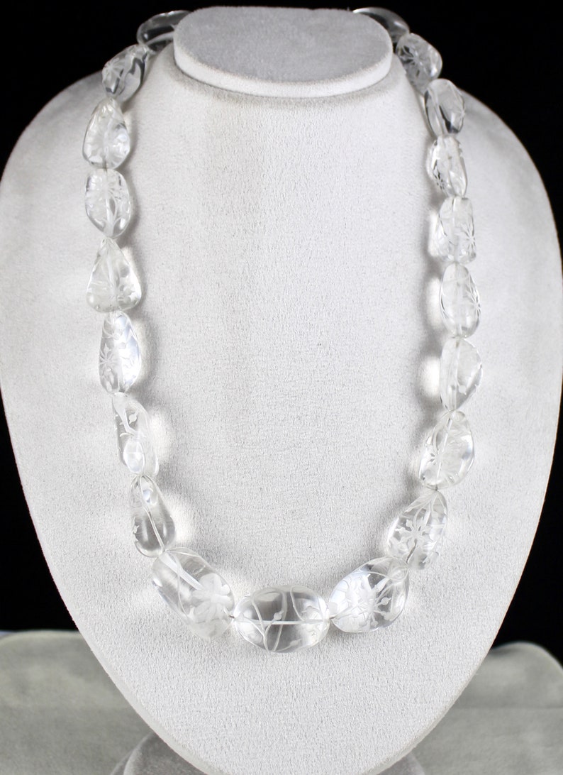 Natural Rock CRYSTAL QUARTZ Beads Engraved Cabochon 1 Line 1172 Carats Gemstone Classic NECKLACE