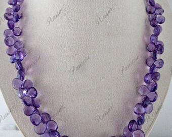 Natural Amethyst Teardrop Beaded Necklace – 498 Ct Purple Gemstone Silver Jewelry